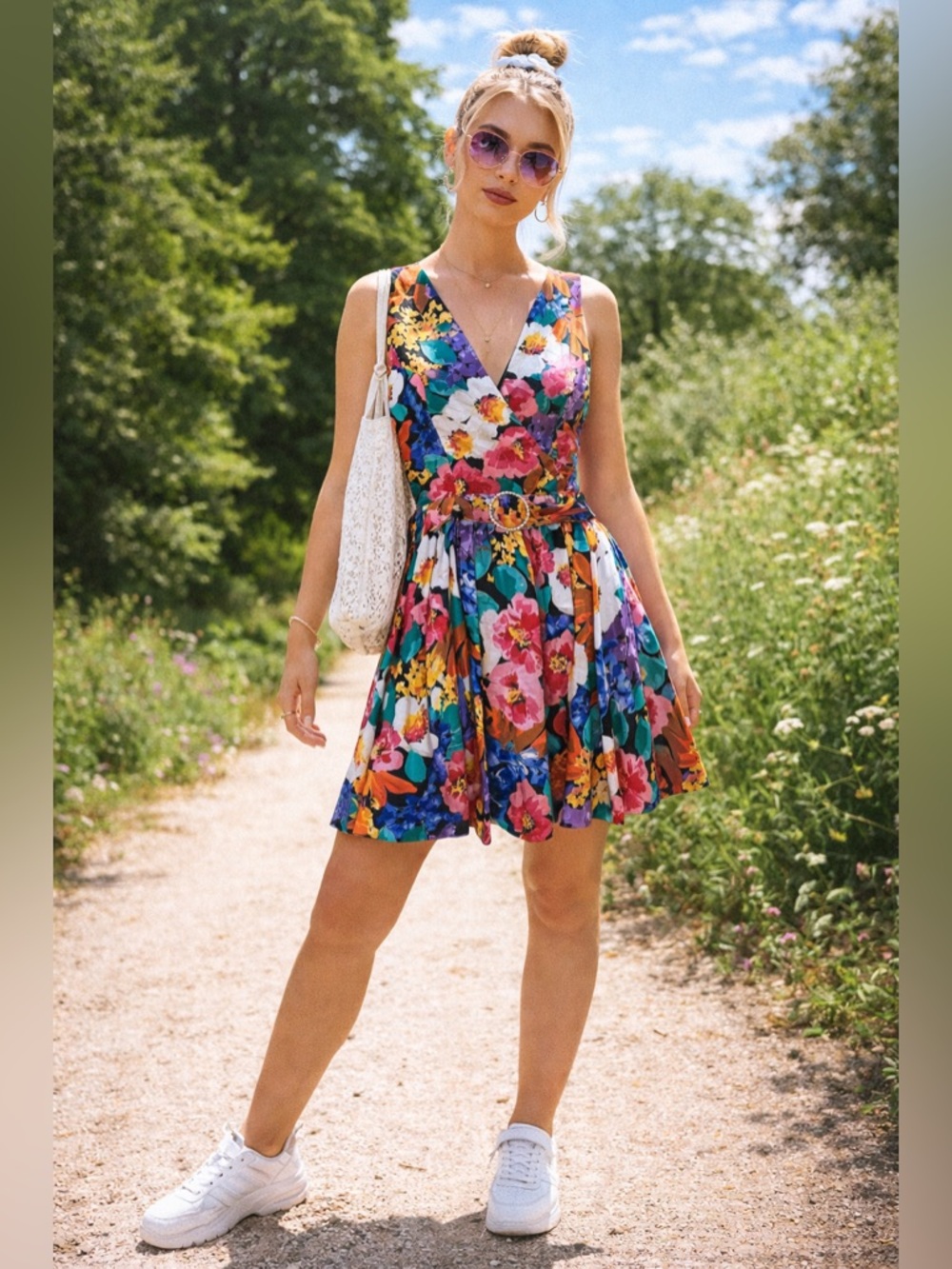 Karen Lucas for Niki Floral Fit & Flare Dress Size 8 Vintage